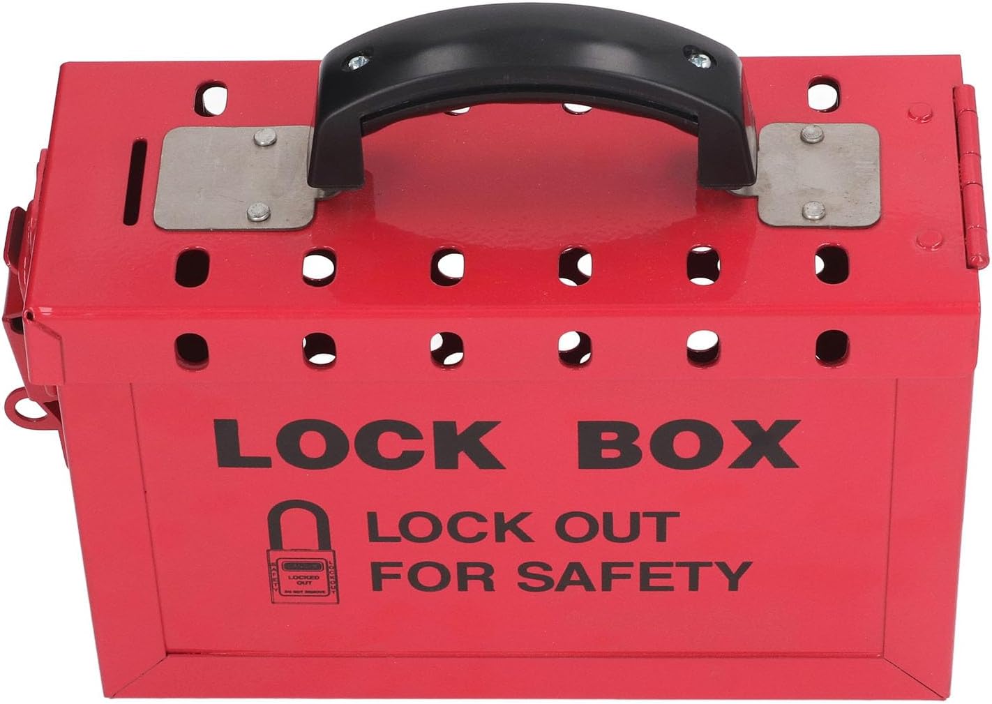 Safety Group Padlock Box, Stainless Steel Lockout Tagout Box with Ergonomic Handle, Holds 13 Padlocks, Hinged Lid and, Visible Key Hole, OSHA Compliance