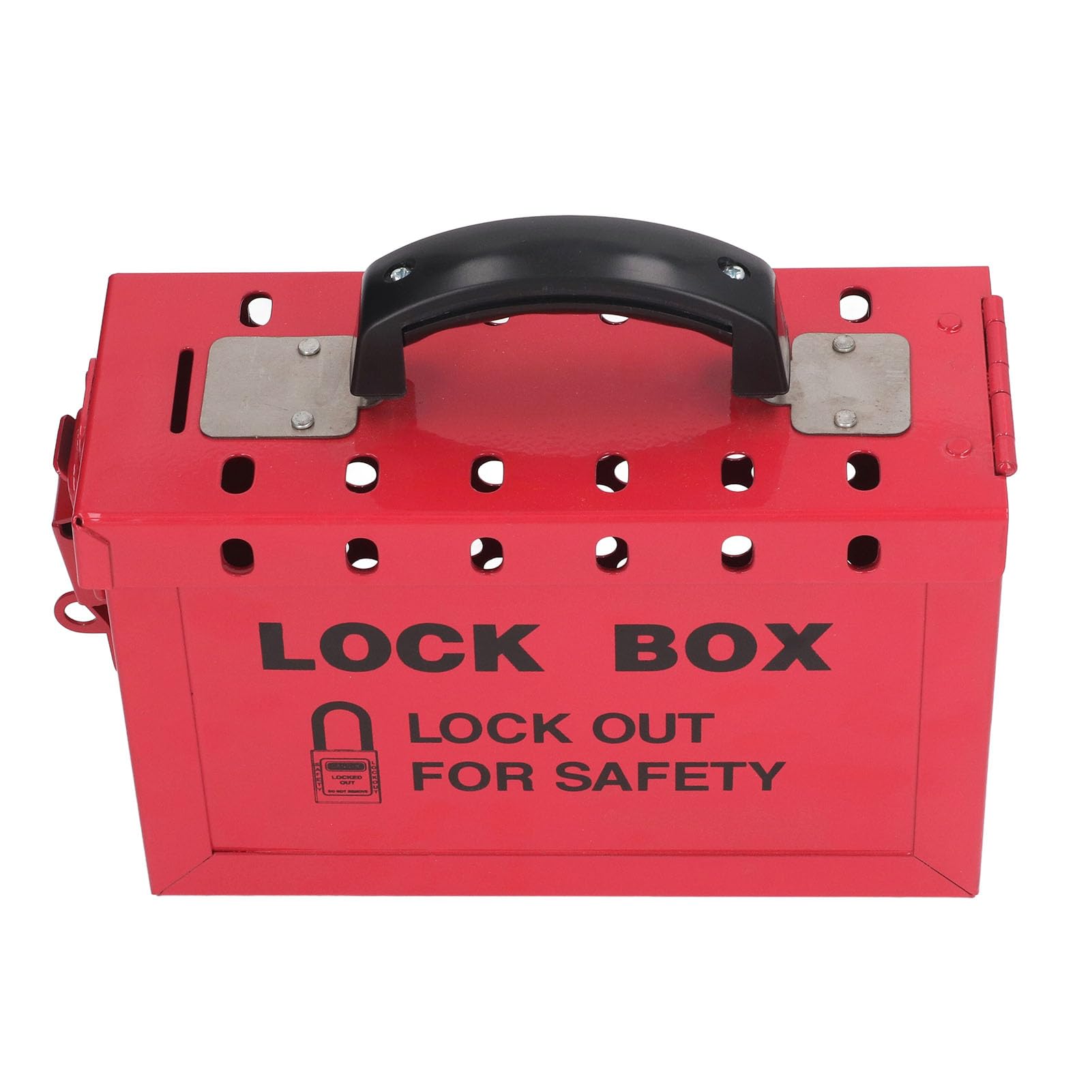 Safety Group Padlock Box, Stainless Steel Lockout Tagout Box with Ergonomic Handle, Holds 13 Padlocks, Hinged Lid and, Visible Key Hole, OSHA Compliance