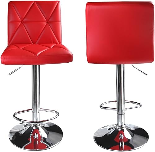 Miniatura 2 de Taburete para barra ajustable hidráulica Leader Accessories con respaldo cuadrado con líneas diagonales (2 unidades), Rojo