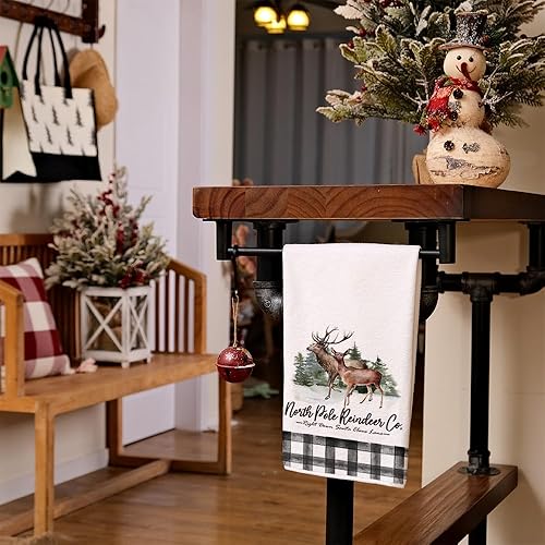 Miniatura 4 de ARKENY AD092 - Juego de 2 paños de cocina de Navidad, diseño de árbol de renos de búfalo negro, 18 x 26 pulgadas, decoración del hogar de granja