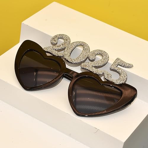 Miniatura 7 de 4 lentes de plástico con purpurina 2025, diseños de corazón, gafas de feliz fin de año, decoraciones de fiesta, graduación 2025, accesorios para