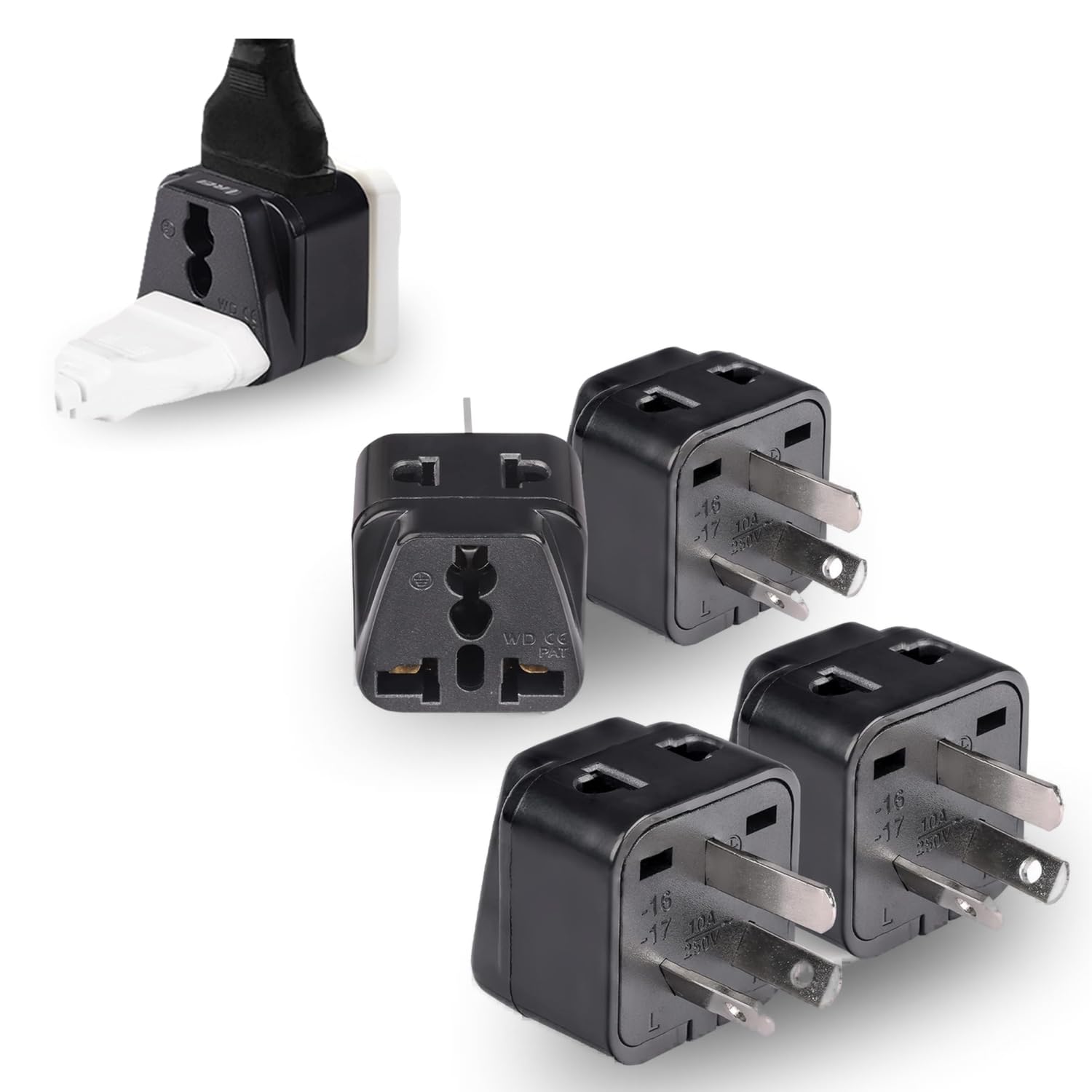 OREI Australia, New Zealand, China Power Plug Adapter, AU Travel Adapter 2 in 1 USA Grounded Outlet Universal Socket - Type I - Fiji, Argentina - 4 Pack