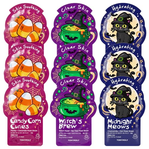 TONYMOLY Halloween Sheet Masks with Tea Tree, Ceramide & Oat Care, 9-Pack