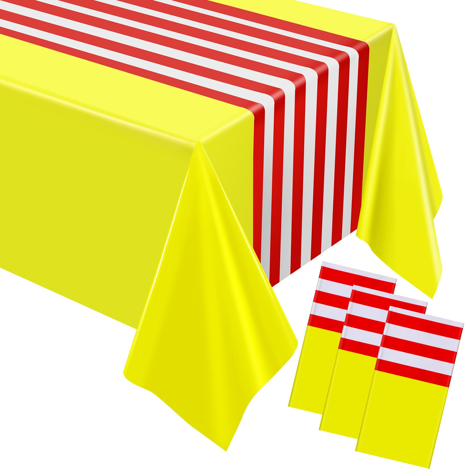 Oudain 6 Pcs Striped Tablecloth 108 x 54 Inch Disposable Plastic Table Cloth Waterproof Tablecloth Rectangle Table Cover for Birthday Wedding Bridal Party Supplies (Red White Yellow)