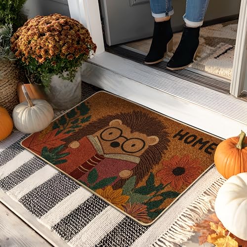 Grazioso zerbino con riccio, marrone, tappetino per ingresso per la casa, decorazione autunnale, tappetino in gomma antiscivolo, per esterni e interni, facile da pulire, assorbe la polvere, 73 x 43 cm