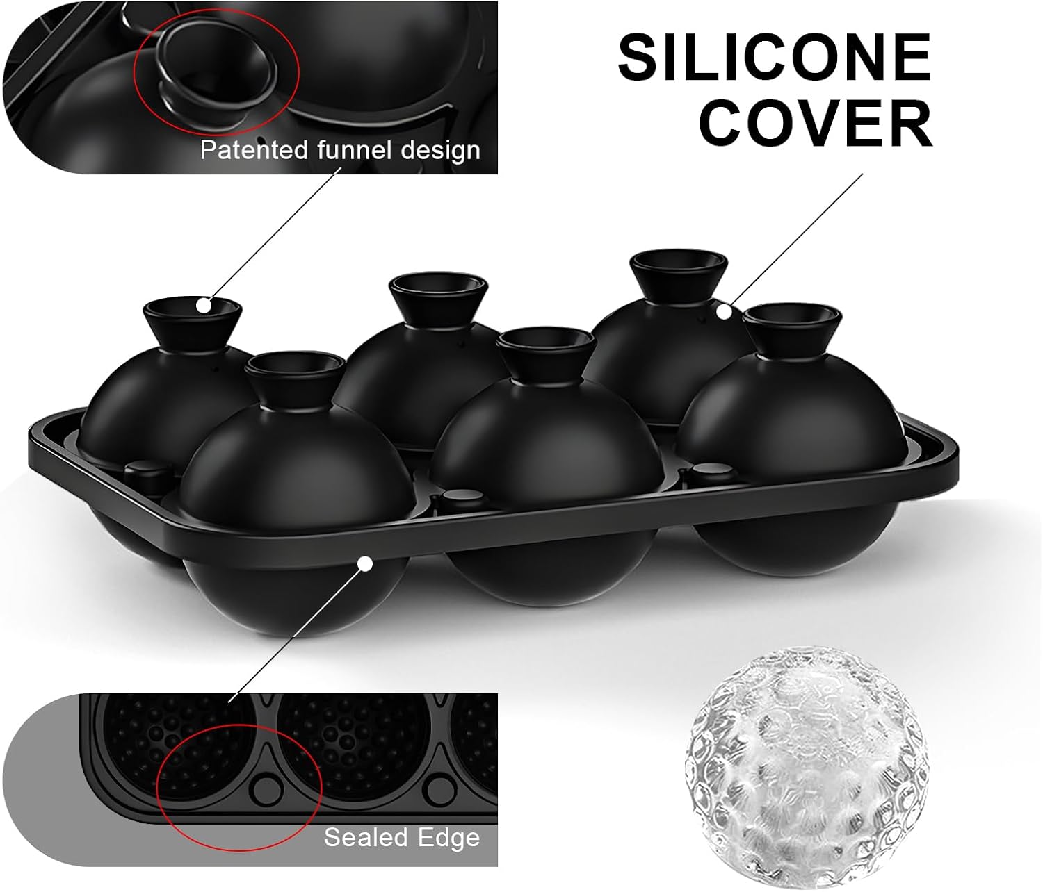 Samuelworld 3D Ice Golf Ball Mold - Silicone Sphere Ice Tray for Cocktails, Whiskey, Unique Design Silicone Ice Tray for Perfectly Round Ice Balls, Stylish Golf Round Ice (Black) image 2