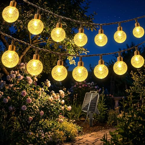 BG9D Guirlande lumineuse solaire d'extérieur, 8m 40 LED boules de cristal, 8 modes, fonction mémoire, étanche IP65, pour jardin, terrasse, balcon, mariage,...