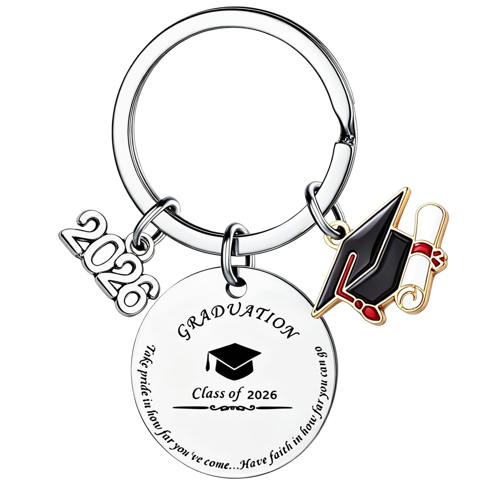 Yiwuran Unisex Silver Class Of 2026 Graduation Keyring, Inspirational Graduation Gifts For Daughter Son Friends, Stainless Steel Keyring With Graduation Cap Charm, 2026 Graduation Gifts For High School College Students