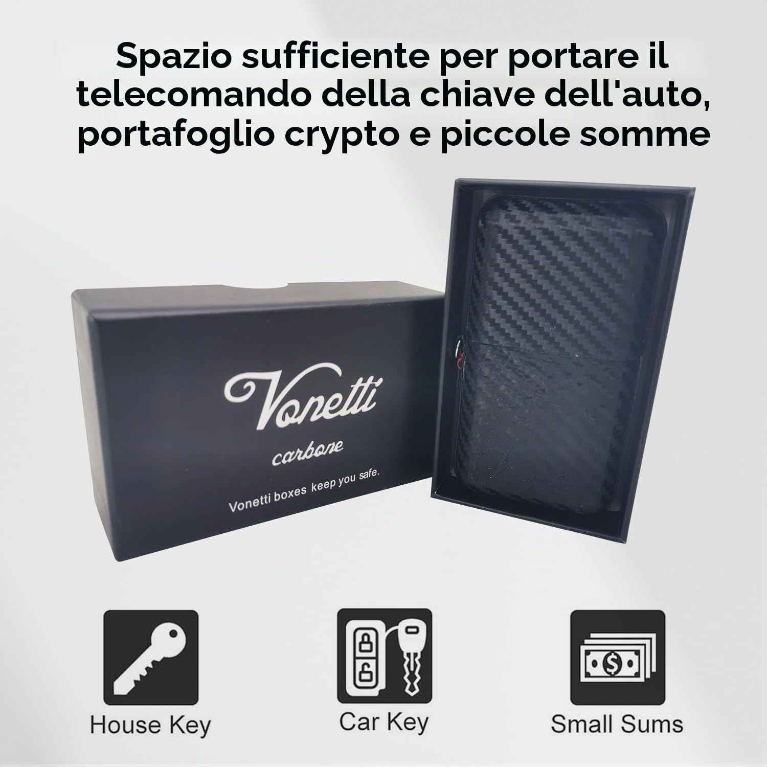 VONETTI Alpha Shield CARBONE - Premium RFID Signal Blocker Box - Smart Car Key Faraday Signal Protector, Keyless Go RFID Blocking Case, Crypto Wallet Safe Box, Signal Blocker Faraday Tin (Black)