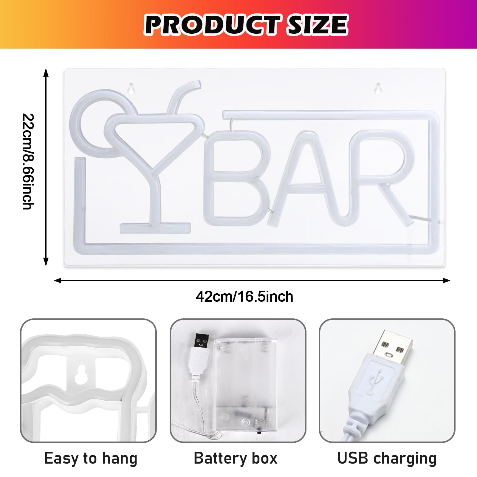 SUNOYA Placa de neón LED para bar, señalización para pubs, decoración de pared, 42 x 22 cm
