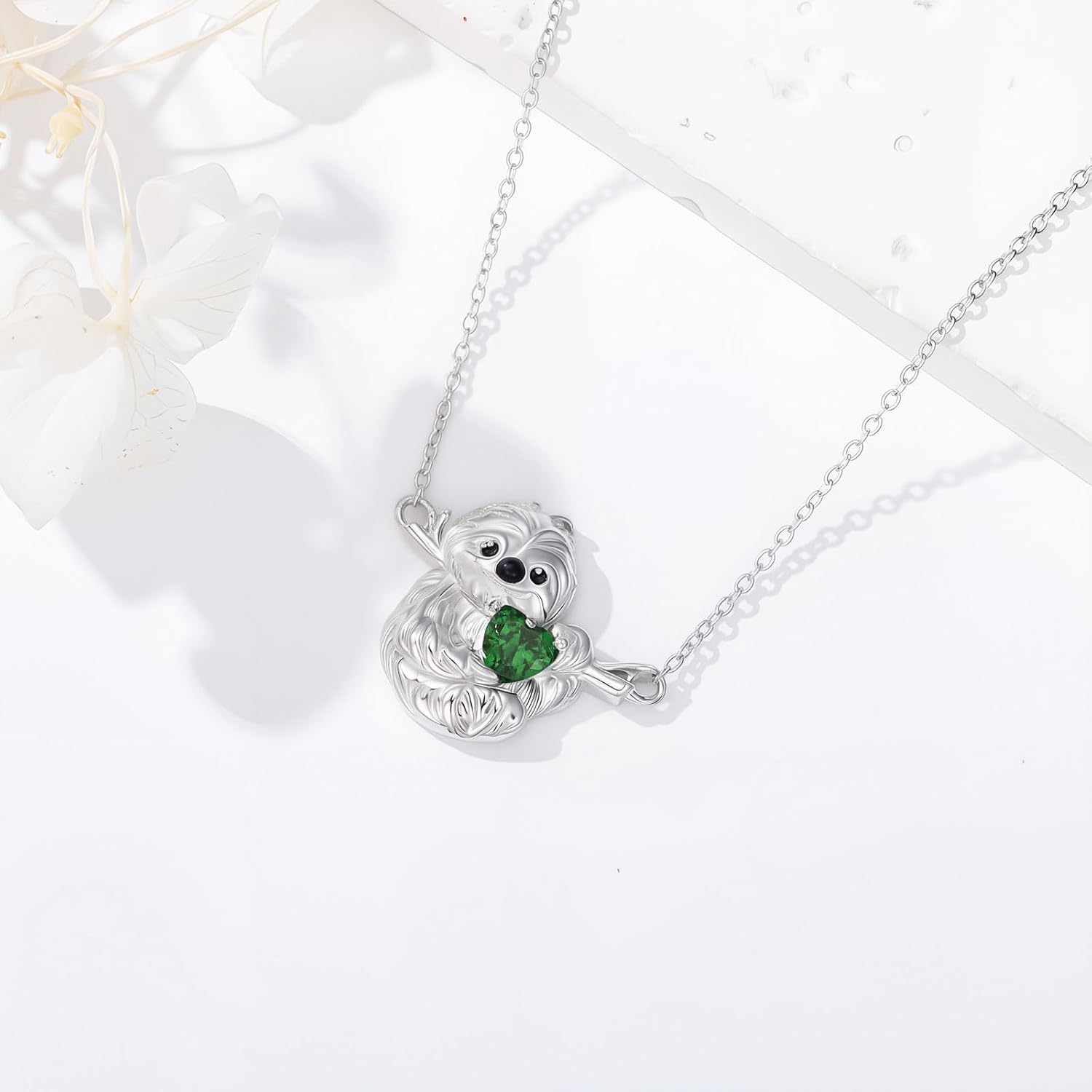 LONAGO Sloth Necklace 925 Sterling Silver Cute Sloth Pendant with Heart Birthstone Jewelry for Women Christmas Gifts - Image 3