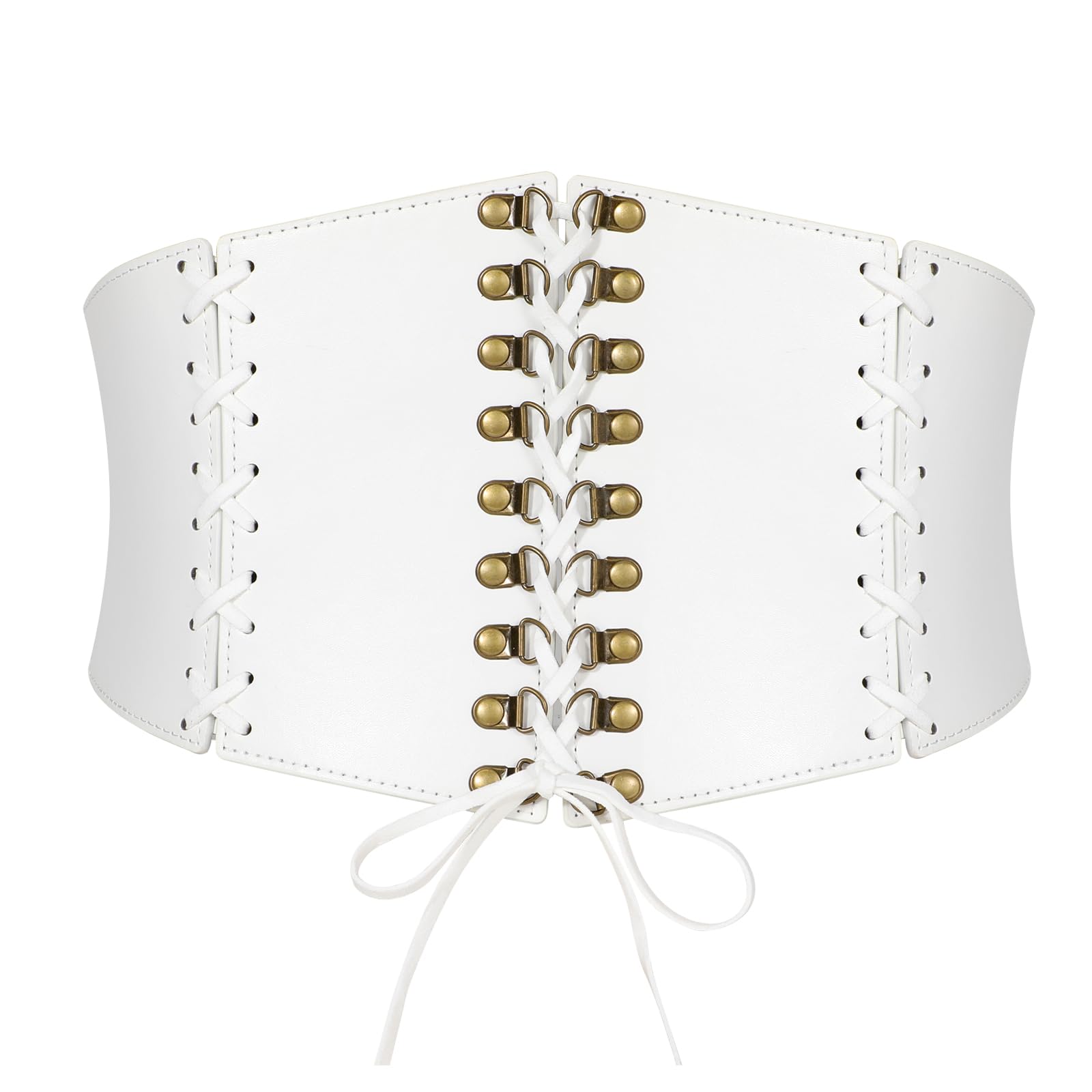 WERFORU Womens Wide Corset Belt Vintage Elastic Waist Belt Lace-up Tied Waspie Belt for Dresses Halloween Costume White