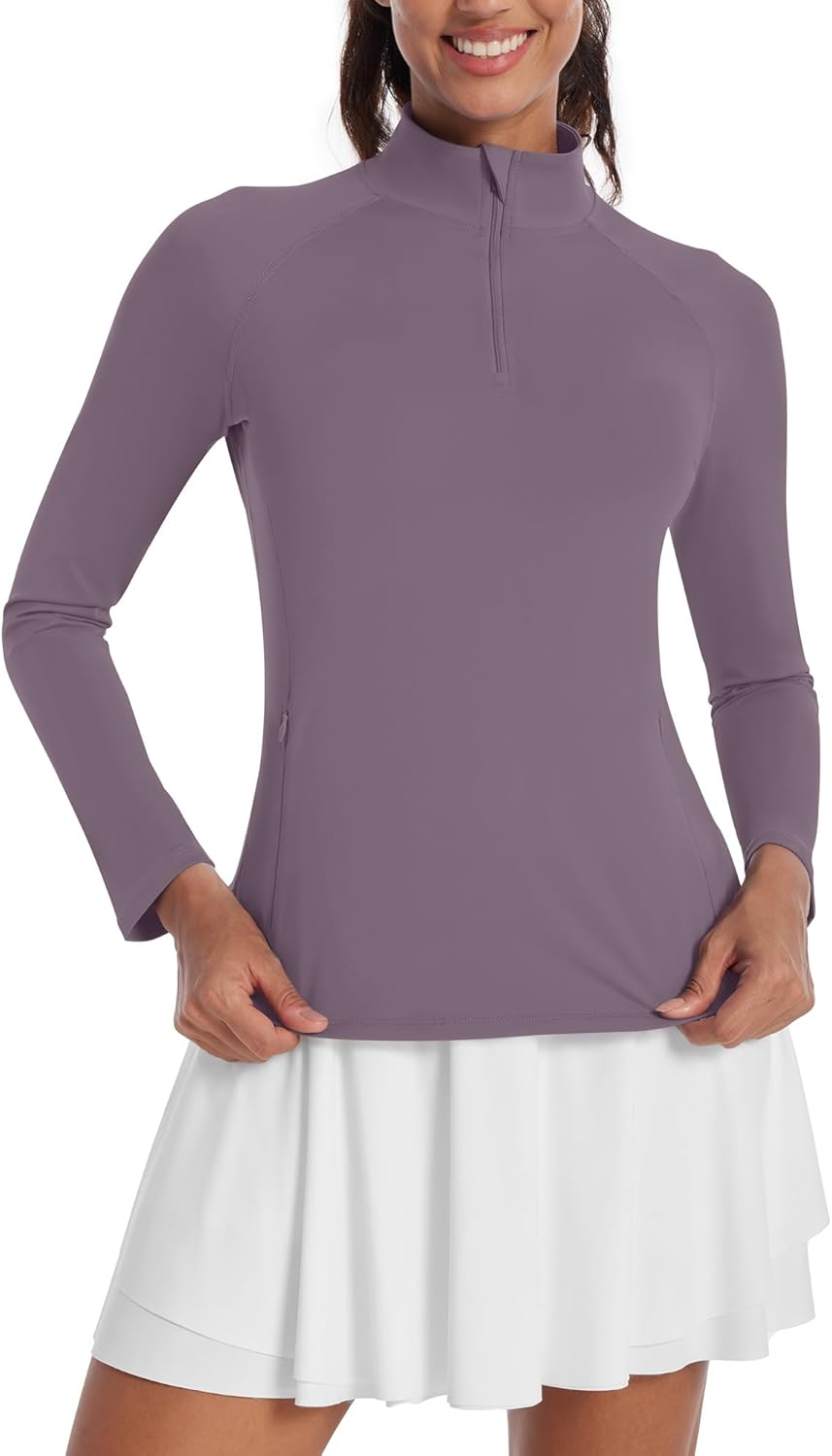 Runhit Women's Quarter Zip Pullover with Pockets Long Sleeve Golf Tennis Shirts UPF 50 Sun Protection Workout Athletic Tops - Image 2