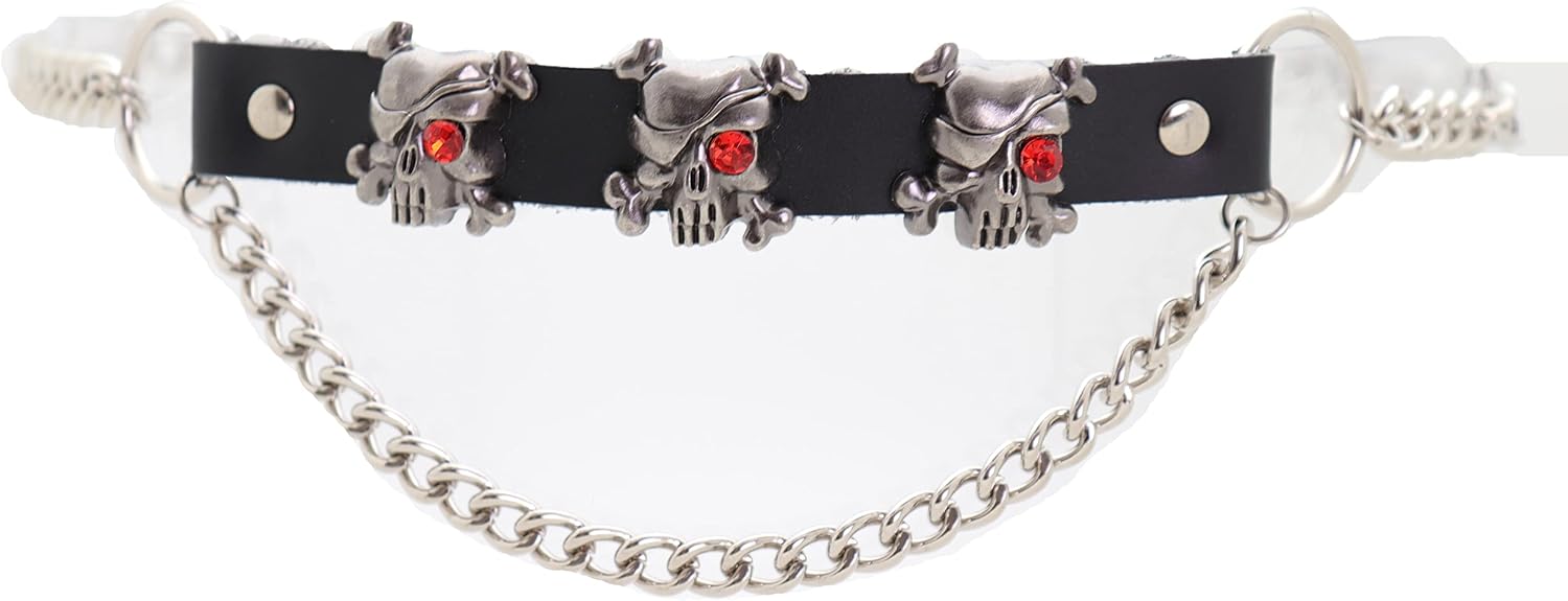 Women Fashion Punk Rocker Fashion Belt Silver Metal Chain Pirate Skull Charm Size M L XL