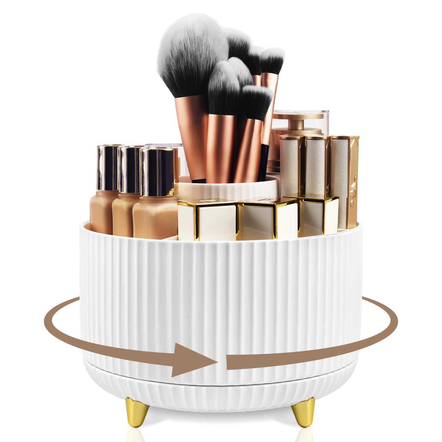 Organizer Trucchi Girevole 360° | 5 Scomparti, Design Multifunzione | Bianco Per Toeletta E Bagno - Foto 8