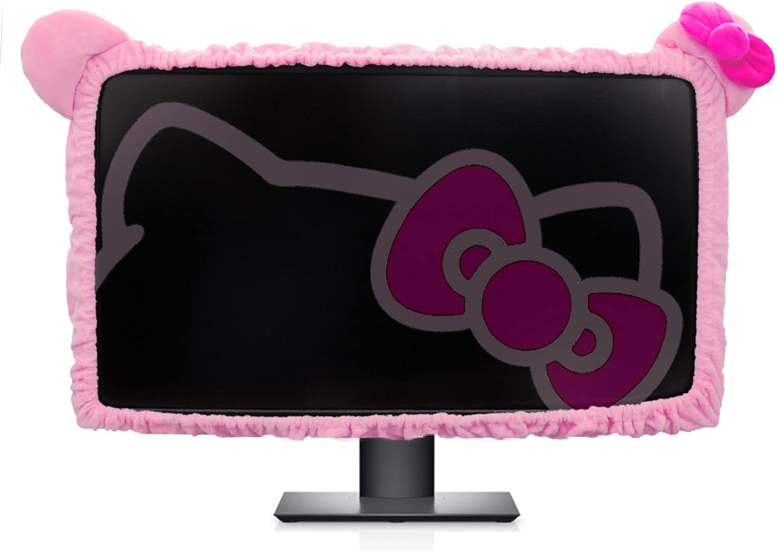 23'' - 34'' Computer Monitor Protective Cover with Cat Ear Design, Cute Monitor Dust Cover with Furry Design, Elastic Dustproof, Suitable for PC, Tablet, TV