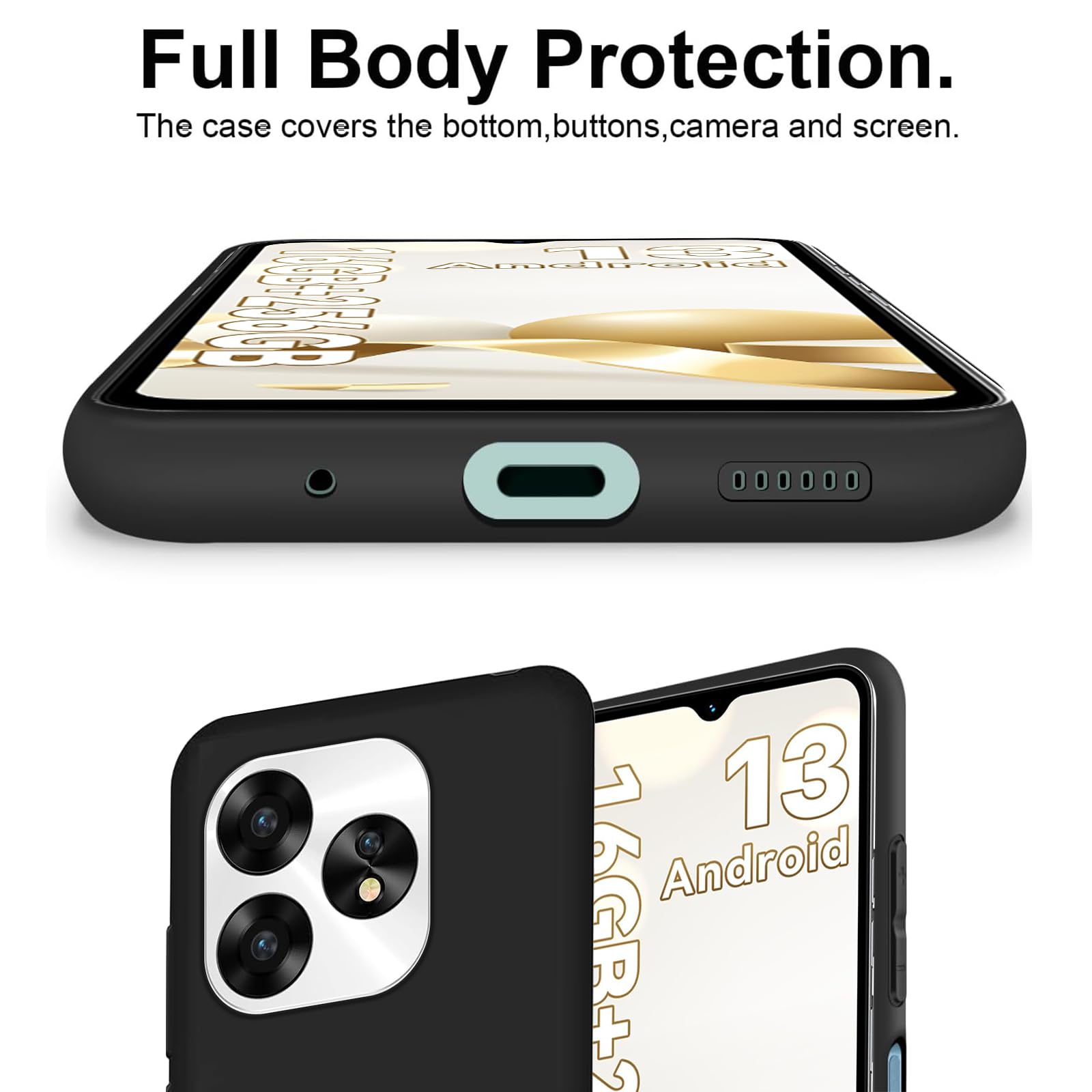 KUSINHOKA Case Compatible with UMIDIGI A15T/A15/A15C + 2 Pack Screen Protector Tempered Glass,Anti Scratch,Drop Protection,Non Slip Soft TPU Thin Full Body Protective Phone Cover,Black - Image 4