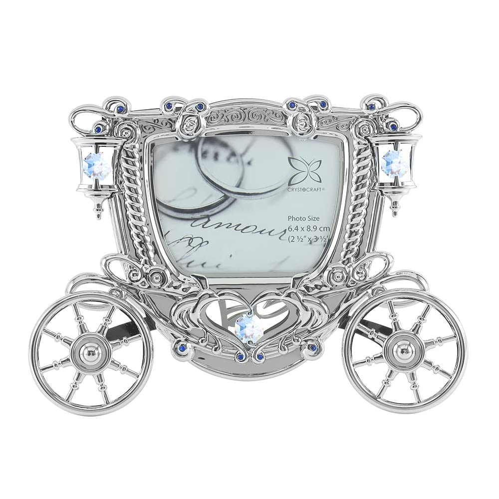 Cadre photo carrosse de mariage argenté orné de cristaux autrichiens scintillants CRYSTOCRAFT