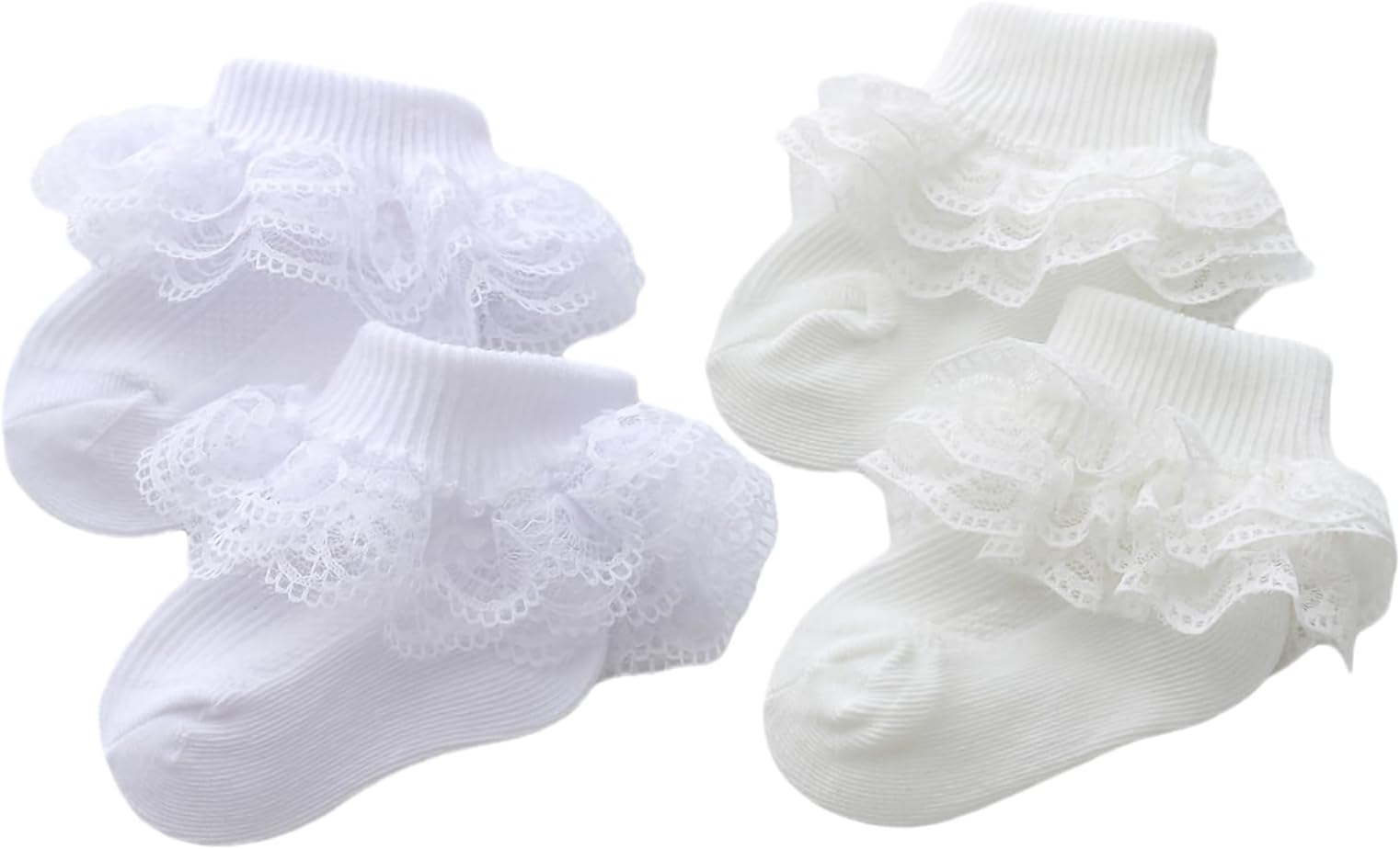 Hoanselay Baby Girl Socks Frilly Lace Ruffle Socks Triple Lace Ankle Dress Sock Newborn Infant 5 Pair Pack Socks