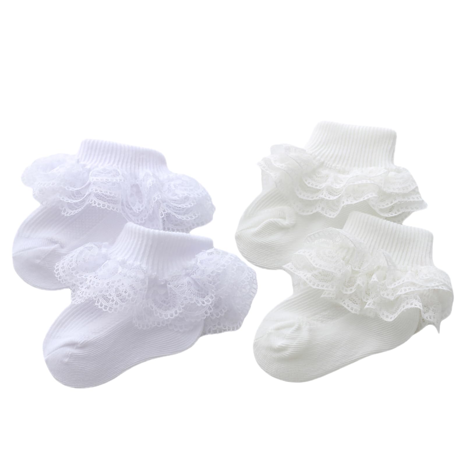 Hoanselay Baby Girl Socks Frilly Lace Ruffle Socks Triple Lace Ankle Dress Sock Newborn Infant 5 Pair Pack Socks