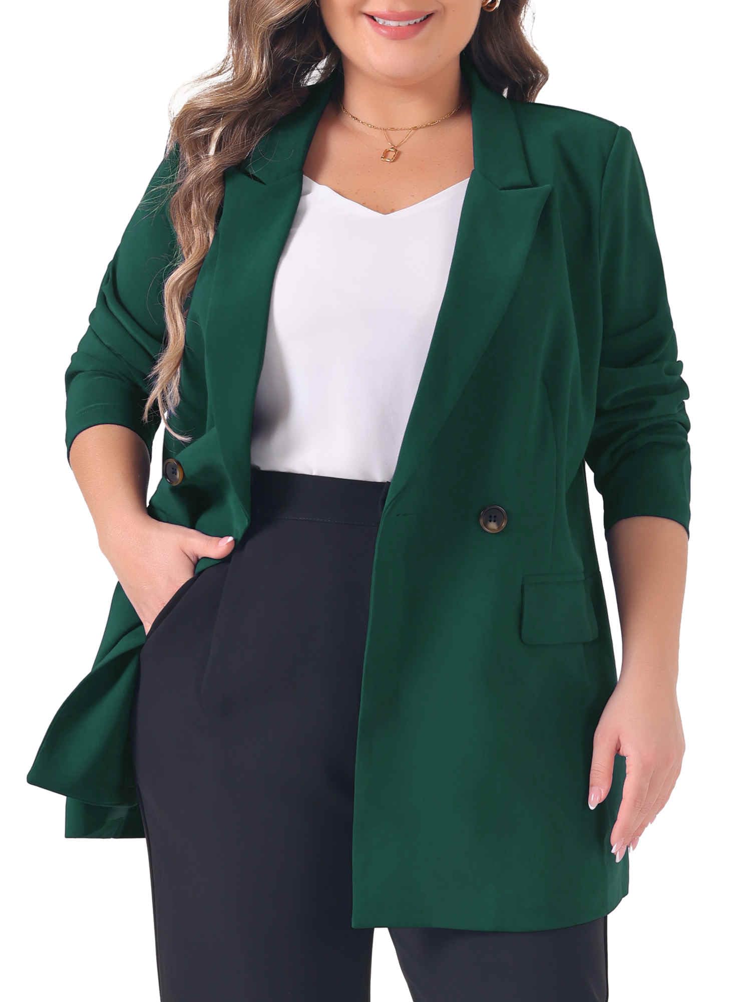 Agnes Orinda Plus Size Blazers for Women Lapel Button with Pocket Office Work Jackets Long Blazer