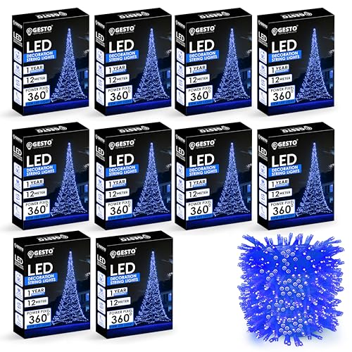 Image of Gesto Blue Led Serial String Lights - Waterproof Copper Wire Led Fairy Lights for Home Decoration,Christmas, Deepawali & Diwali Decoration Lights for Balcony Outdoor (12 Meter | Pack of 10)