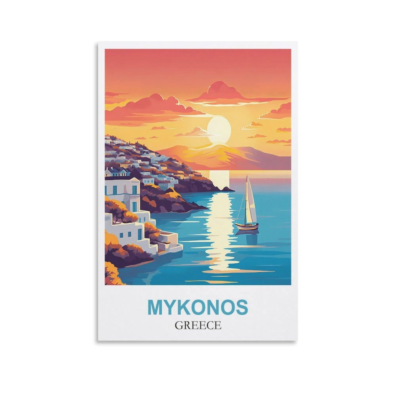 Ymqwjylw Unframe-Style Mykonos Greece Vintage Travel Posters 08X12inch(20X30cm) Canvas Printing Home Decor Wall Art Prints
