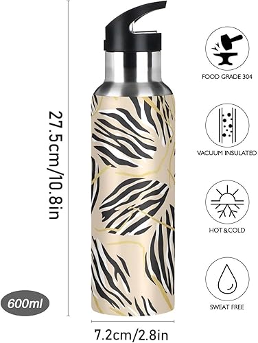 Miniatura 9 de Zebra Stripes Beige Insulated Stainless Steel Water Bottle with Straw 32 Oz Leakproof Water Bottles, BPA-Free Sports Water Bottle