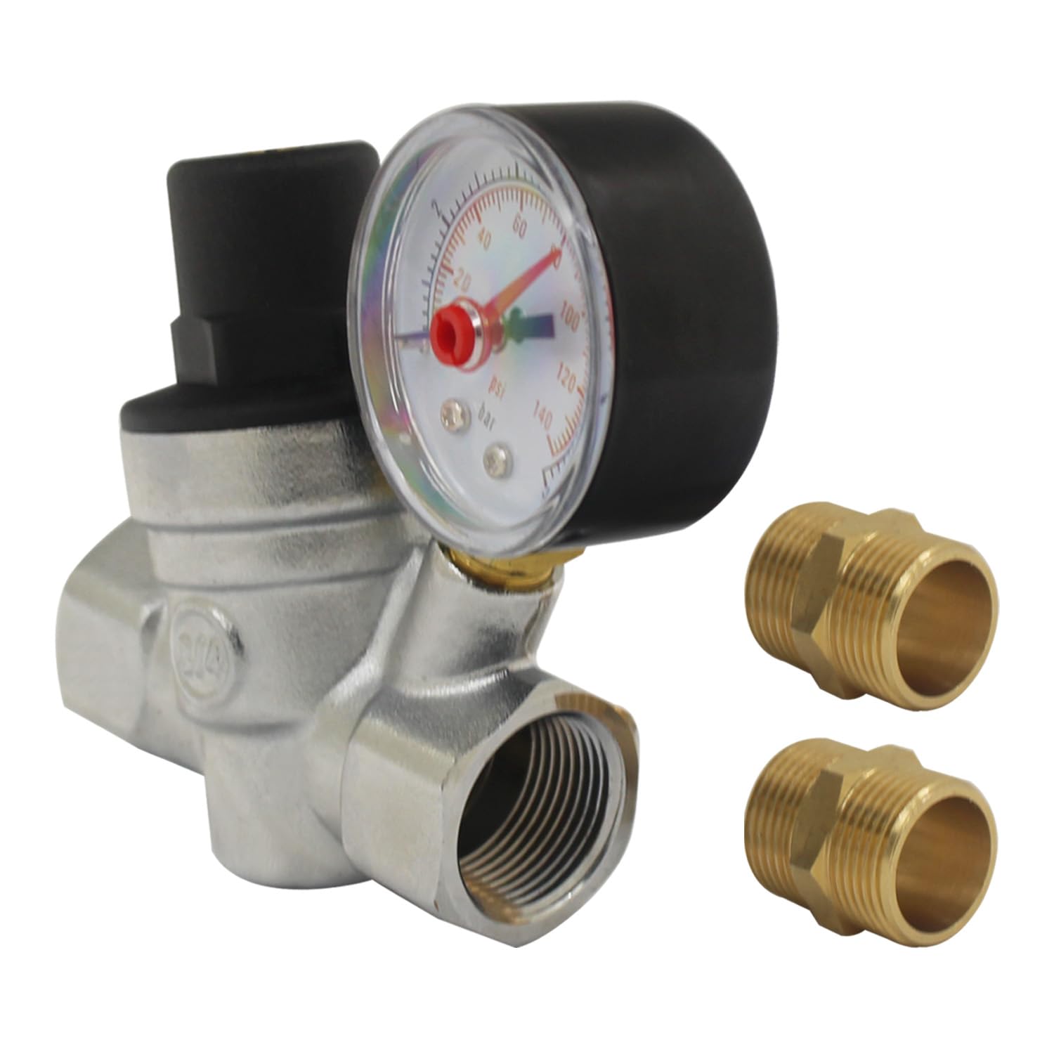 DN15 DN20 válvula presión reductora cromado regulador presion agua con manómetro indicador presion agua 1/2 3/4 pulgada (DN15 Con conector)