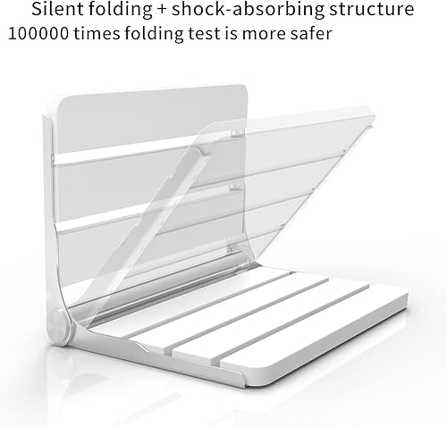 Miniatura 5 de Teak Wood Modern Folding Shower Seat Bench,Fold Down Shower Bench for Small Shower Space,Load of 440 lbs,Home Care Wall Mounted Wood Folding Shower