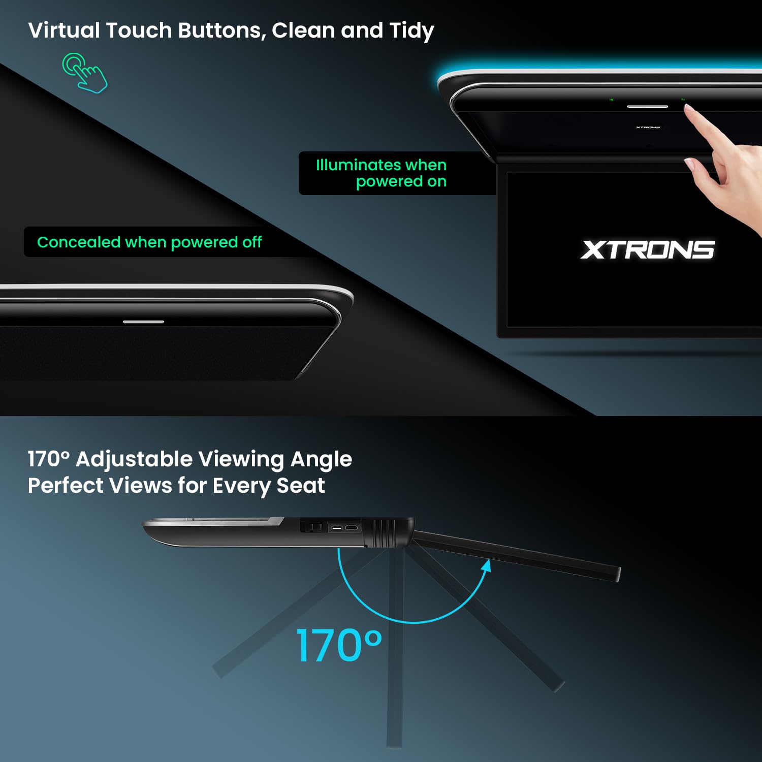 XTRONS 49,5 cm (19,5 Zoll) Android 14 Auto Overhead Flip Down Mount Monitor FHD IPS Bildschirm Octa-Core 4+64GB Autodach Multimedia-Player Auto Video mit überlegenem Sound Unterstützung HDMI/USB/AV/IR