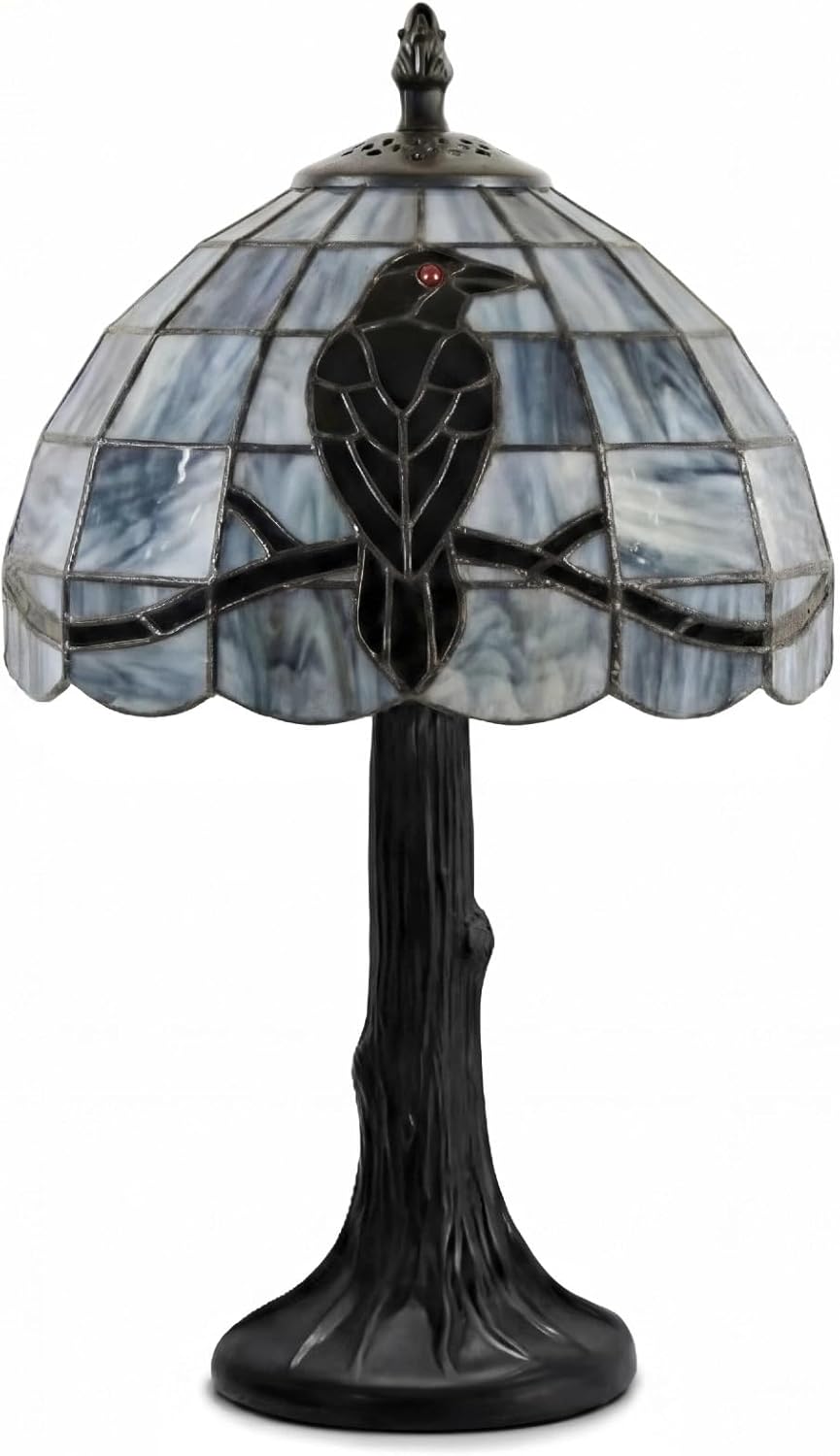 Stained Glass Raven Lamp Table Light with Handcrafted Lampshade - Vintage Spooky Small Crow Lamp for Bedside Bedroom Living Room Goth Gifts Home Decoration(8Wx14.5H,Branch)