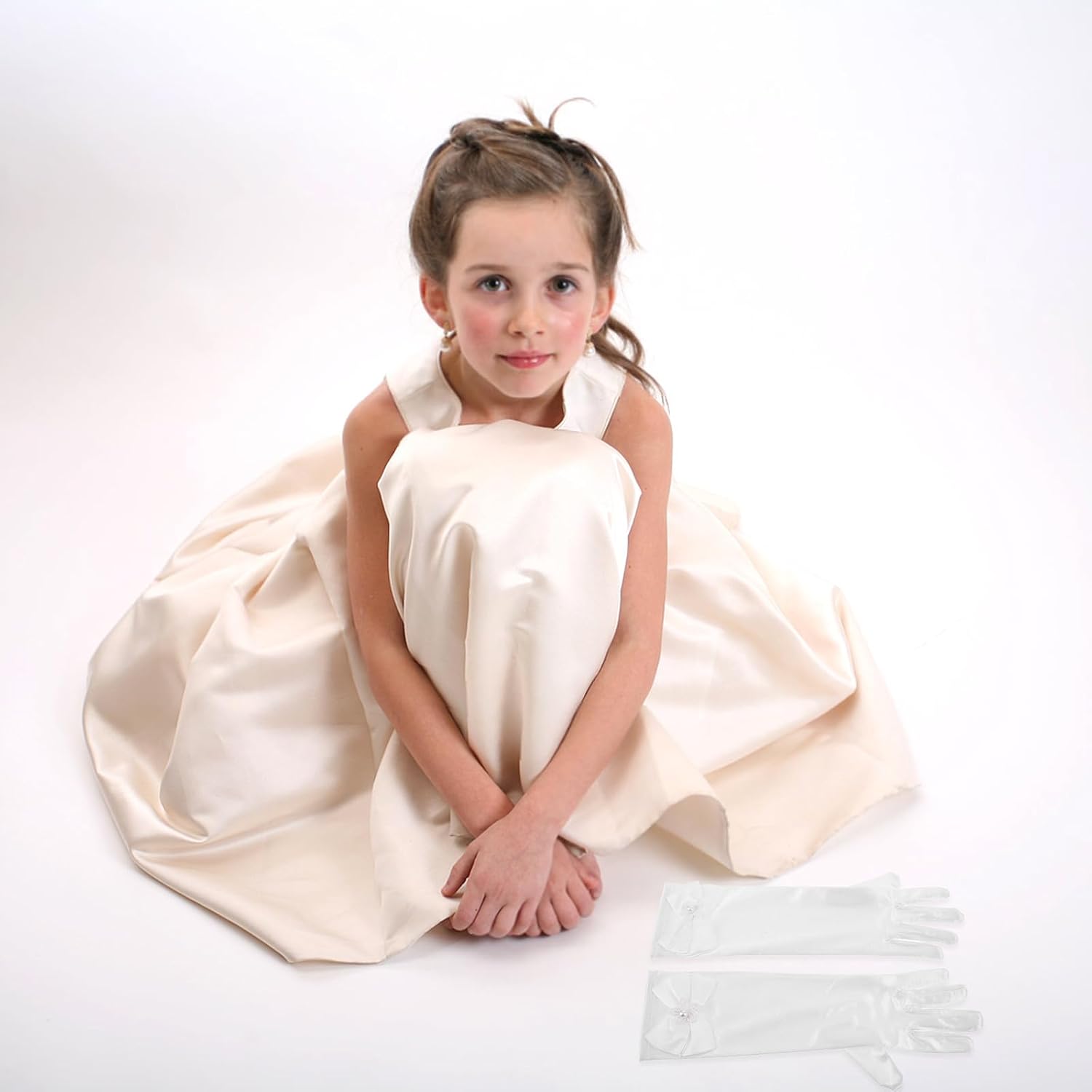 ORFOFE 2pcs White Satin Gloves for Little with Elegant Bowknot Design, Comfortable Material and Easy Taking On/off, for Halloween Costume, Formal Party, Wedding, and Birthday