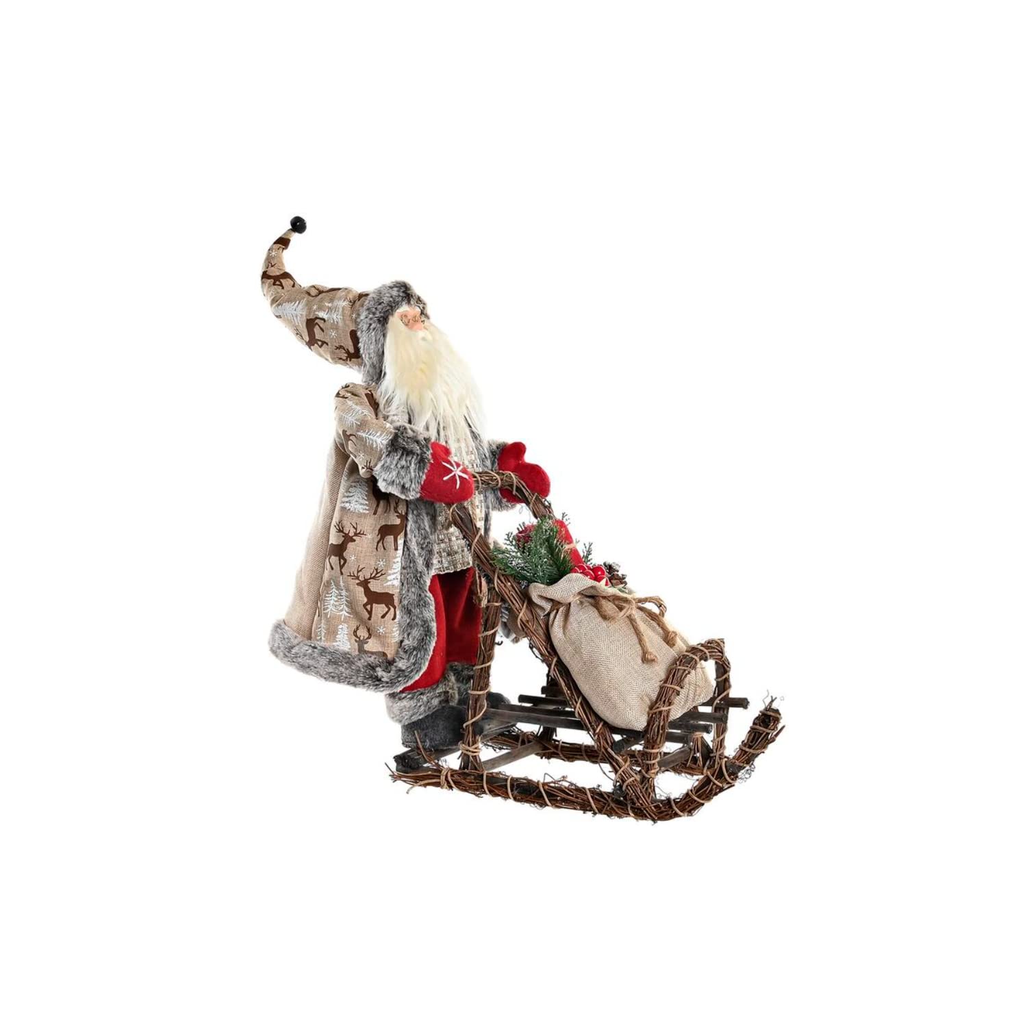 DKD Home Decor Décoration de Noël de la Marque, Couleur Rouge et Gris, en Polyester et Bois (42 x 22 x 48 centimètres)