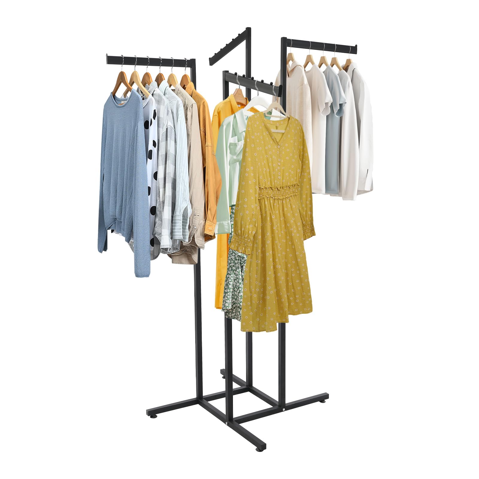ZeStarDair 4 Way Clothing Display Rack with Straight Arms 4 Way Adjustable Clothing Rack with Slanted Arms Retail Clothing Rack Heavy Duty 4 Way Clothing Rack 4 Way Rack for Clothing Stores (Black)
