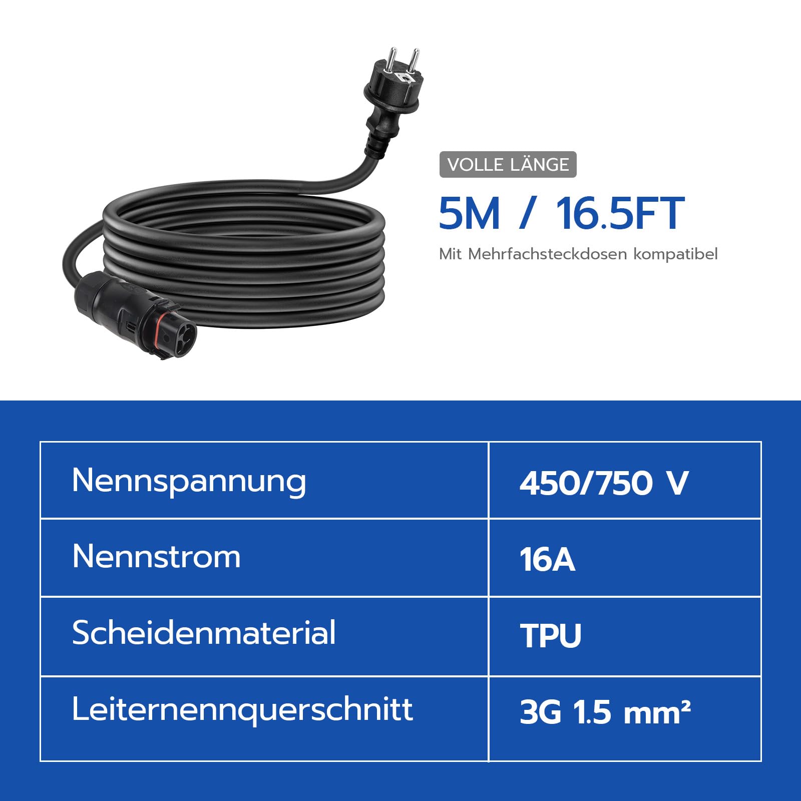 LY01 AC Kabel 5M für Deye Wechselrichter,LY-01 Buchse zu Schuko Stecker Anschlusskabel,Deye LY01 Kabel Verlängerung