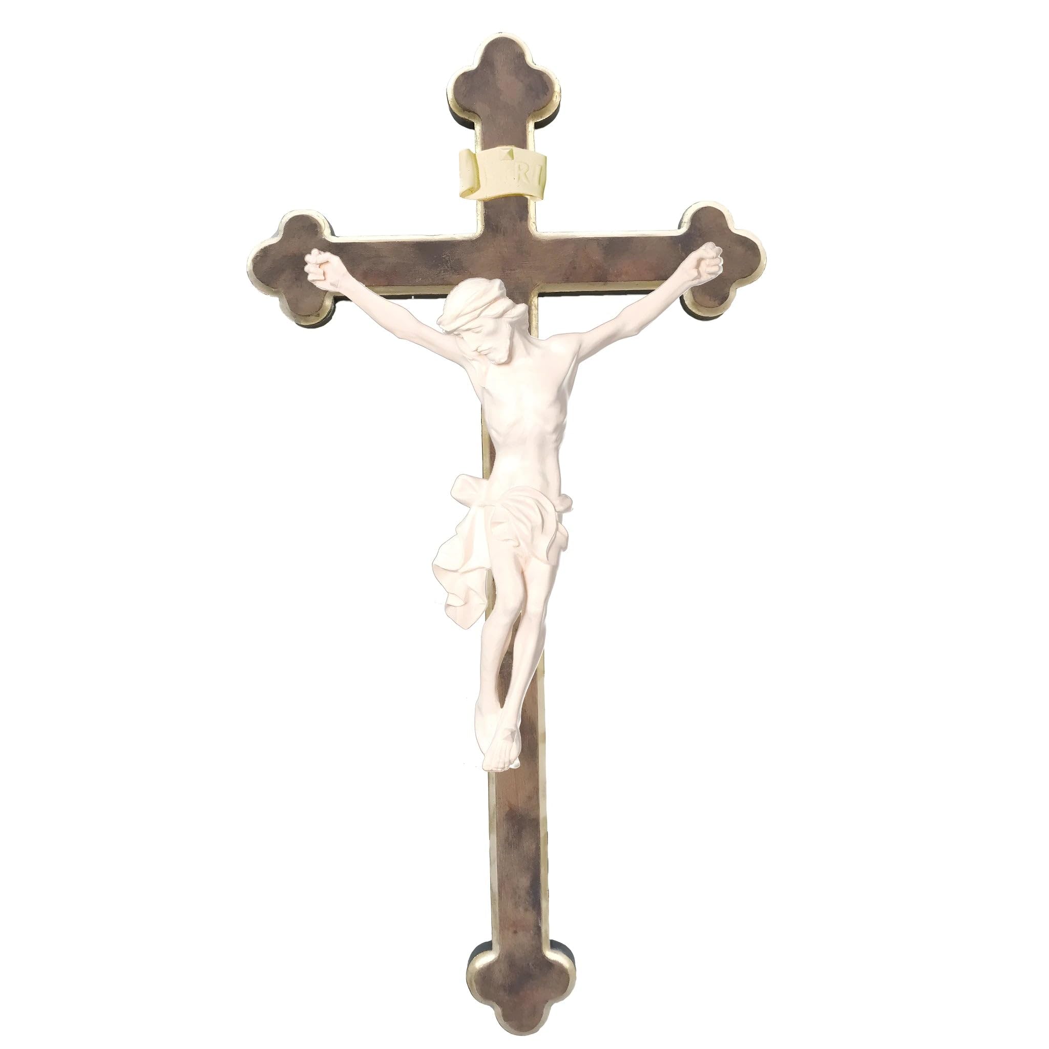 Dolfi Drewniane ciało Chrystusa krzyż barokowy 30 cm | Ręcznie malowane w Val Gardena | Religijny