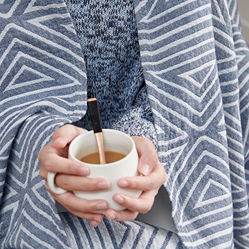 Jinchan Cotton Throw Blanket Blue Throw Blanket For Couch Cozy Blanket Cotton Twin Size Bed Throw 3 Layer Winter Blanket Coverlet Geometric Quilt Soft Blanket Baby Kid Gift 60X80 Inch #TOP5