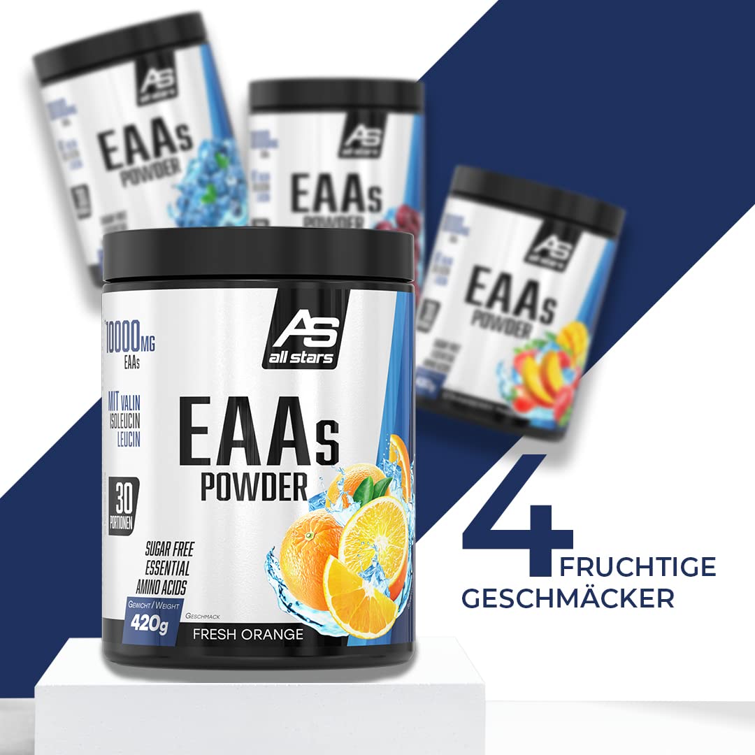 All Stars EAA Powder Black Cherry I Aminosäuren hochdosiert I 420g Pulver mit 10.000mg EAAs pro Portion I BCAA Supplement mit L-Leucin + L-Valin + L-Isoleucin I Shake zuckerfrei