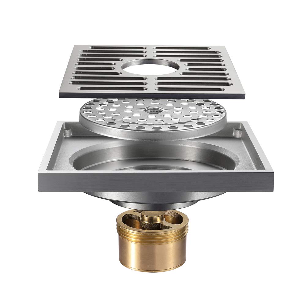 Desagües 10 * 10 cm Latón Macizo Cromo Plata Ducha Drenaje Baño Cubierta Cuadrada Anti