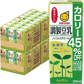 Marusan Prepared Soy Milk, Calorie 45% Off, 7.8 fl oz 200 ml, Paper Pack, 24 Bottles x 2 Cases 48 Bottles