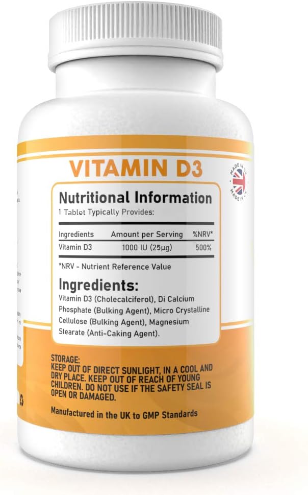 Vitamin D3 1000 IU 365 Capsules High Potency, Easy to Swallow Pure