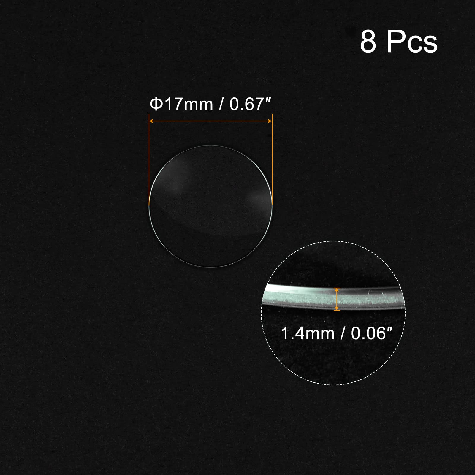 uxcell 8 Pack 17mm Dia. Watch Glass Crystal Lens, Single Dome Round 1.4mm Edge Thickness for Watchmaker Repair Clear