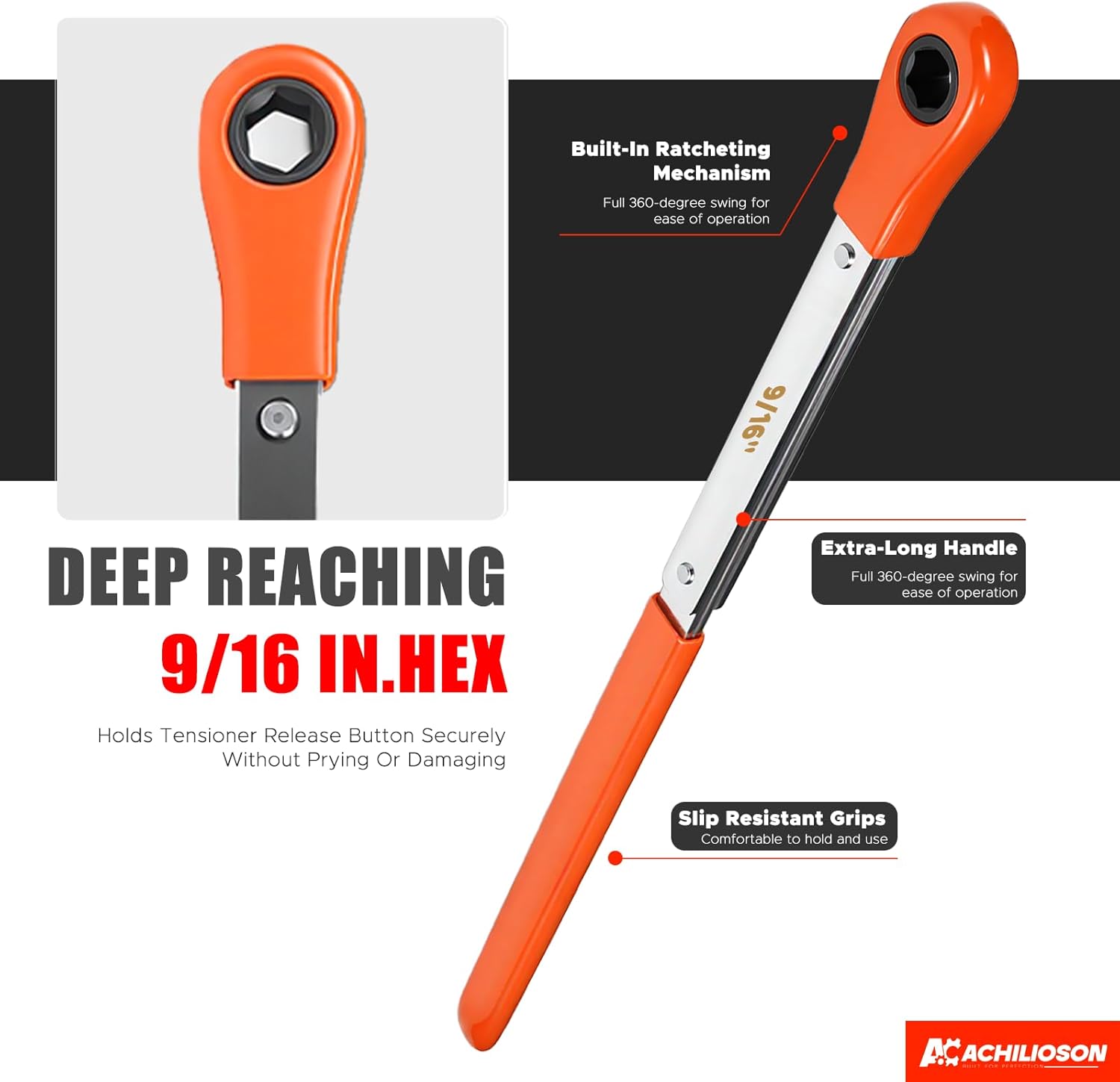 4-Piece Automatic Slack Adjuster Tool Set with 7/16" & 9/16" Wrenches, Fork End Release Tool & Ratcheting Double Square Wrench for Heavy-Duty Truck/Trailer Air Brake Systems