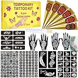 141 PCS Temporary Tattoos Stencils Kit,Temporary Tattoos Kit - 6 Pcs 3 Color(Brown, Black, Cherry Red) Ink with Gloves,DIY Body Art Painting for Women Men Adults Kids