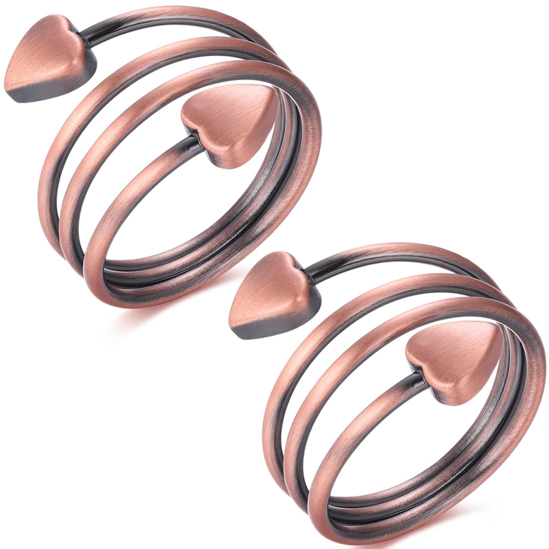 Vicmag Copper Magnetic Ring for Women Ring Ladies Fingers Thumb 99.9% Solid Pure Copper Gift 2PCS Adjustable (Copper Heart)