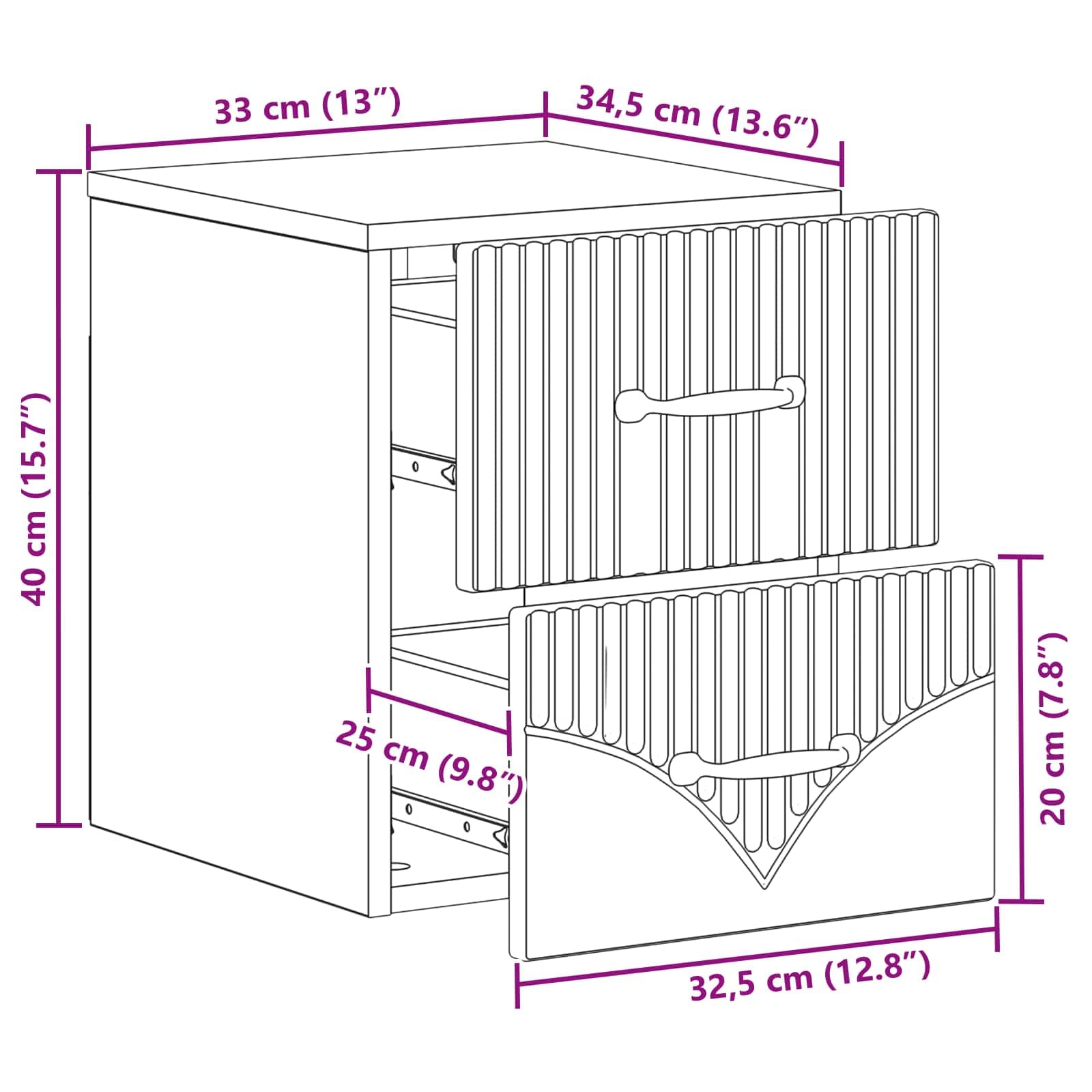 Mueble de noche blanco 34,5 x 33 x 40 cm con 2 cajones