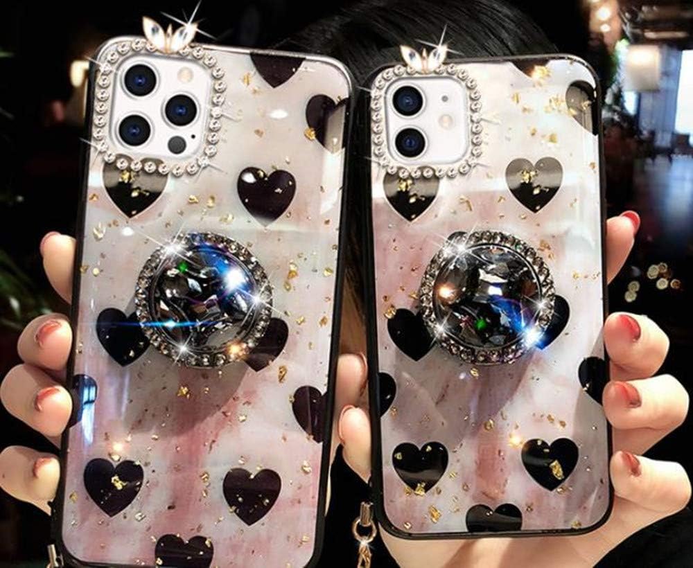 Aulzaju Case for iPhone 12 Pro Max for Women with Ring Kickstand Luxury Pretty Bling Diamond Glitter Girly Hard Back Cute Gold Sparkle Designer Sleek TPU Edge Bumper Phone Case 6.7 Inch White
