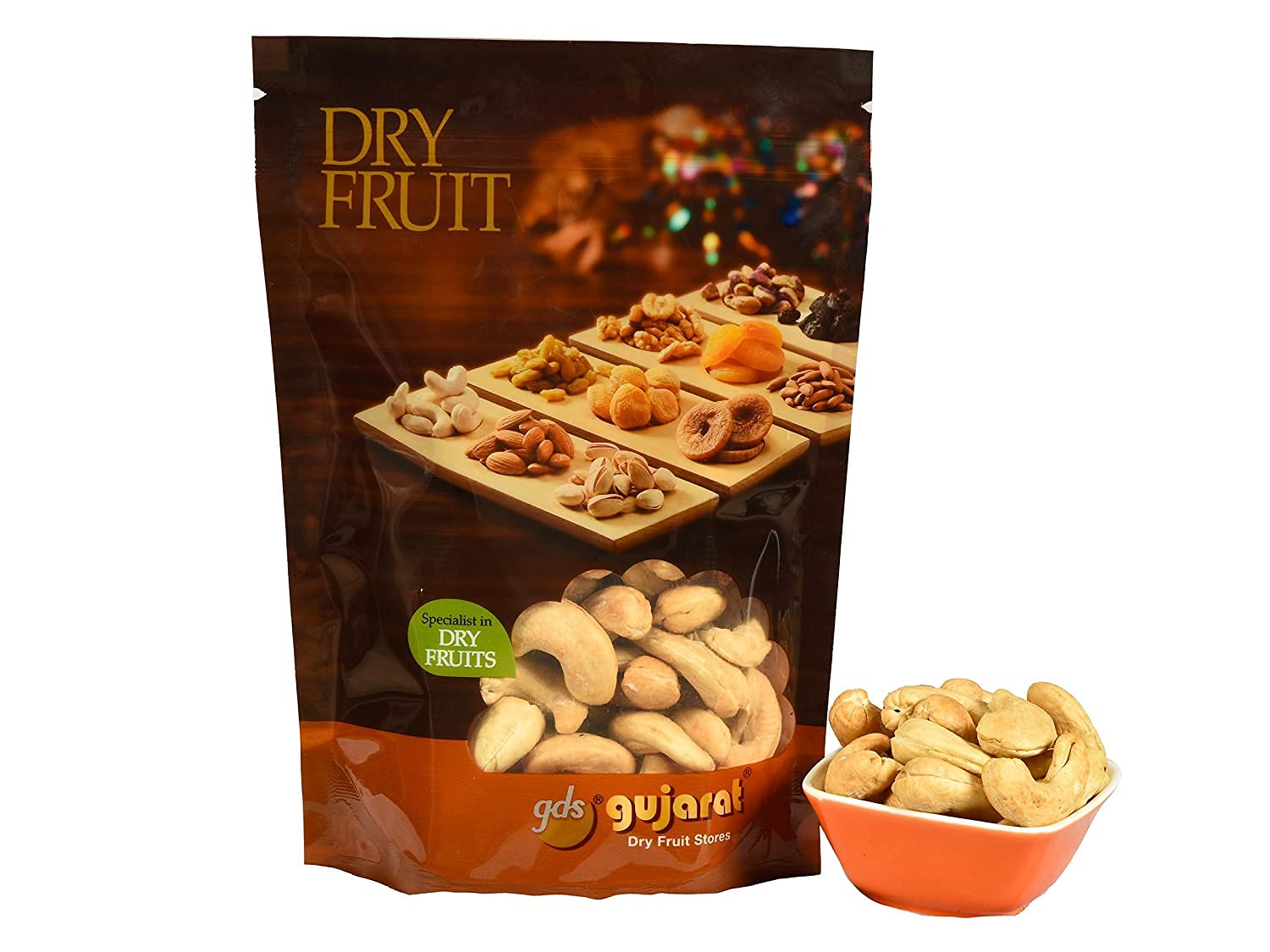 Gujarat Dry Fruit Stores Natural Roasted and Salted Cashew Nuts (Kaju) Jumbo Size, 1 Kg (250G x 4 Pack) | Healthy Snack