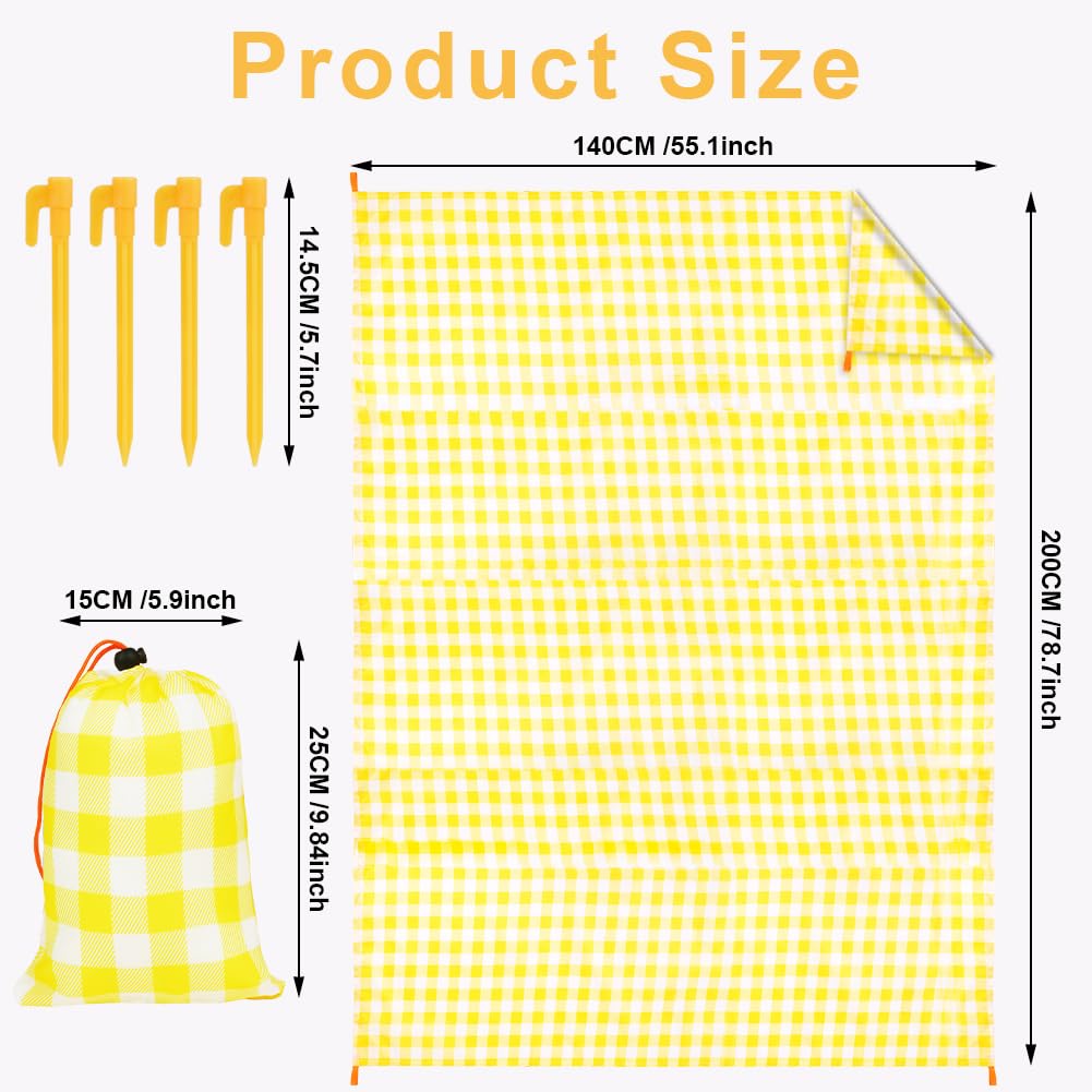 Ainiv Coperta Picnic Impermeabile, Tappeto da Spiaggia Anti Sabbia, 140 * 200cm Grande Tappetino da Spiaggia Pieghevole, Stuoia Campeggio con 4 Picchetti Fixed per Picnic, Spiaggia, Campeggio